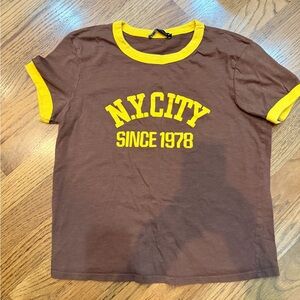 Zara Brown Tee with Yellow Accents